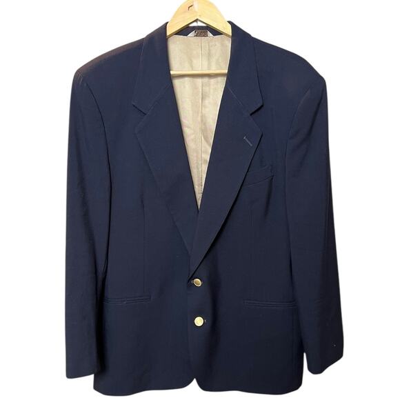 Vintage Austin Grey for Bullock’s Mens Store Navy Blazer Pure Wool USA Made 44R - Picture 1 of 7